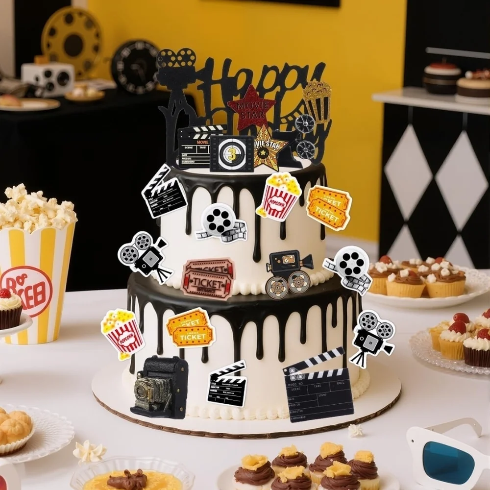 NWT 18 PCS Movie Night Cake Topper Happy Birthday Cake Decoration Movie Theme